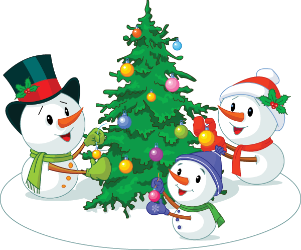 Festive Snowmen Decorating Christmas Tree - Free Holiday Illustration