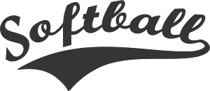 Stylized "Softball" wordmark in dark script font with swoosh underline on green background.