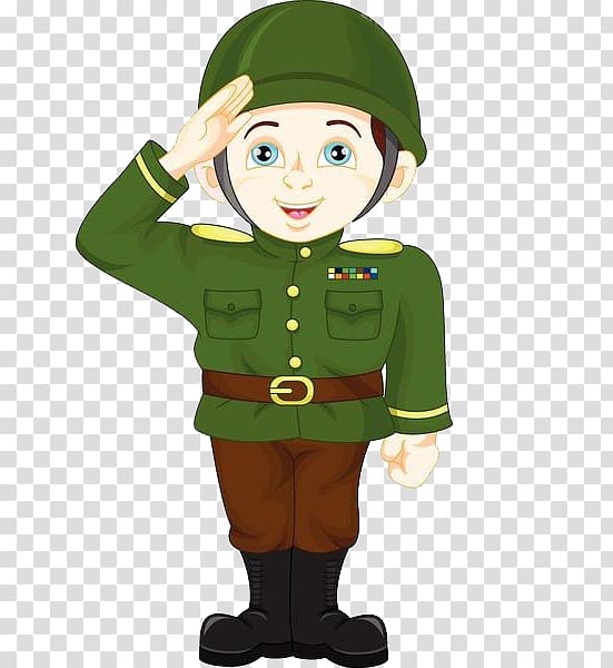 Cheerful Cartoon Soldier Saluting - Free PNG Clipart for Educational & Military Themes