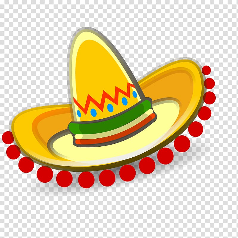 Colorful cartoon sombrero with red pom-pom trim, green band, and zigzag pattern on crown.