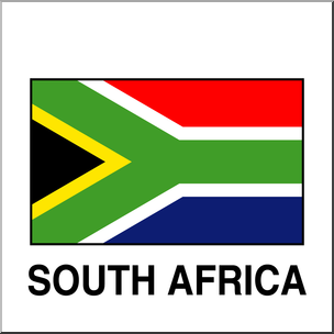 South African national flag with green, yellow, black, white, red, and blue colors and Y-shaped design.