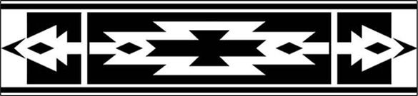 Black and white geometric border pattern with arrow and diamond motifs, inspired by Native American or Southwestern textile designs.