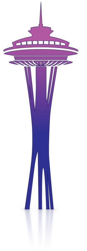 Stylized purple-to-blue gradient illustration of the Seattle Space Needle landmark.
