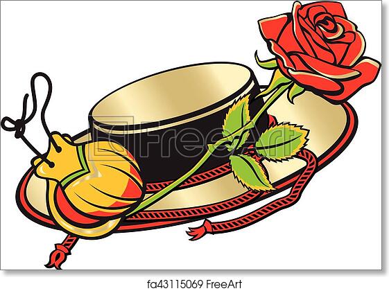 Vintage Hat with Rose and Accessories - Free Vector Illustration