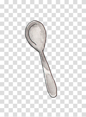 Watercolor illustration of a simple metal spoon on transparent background.