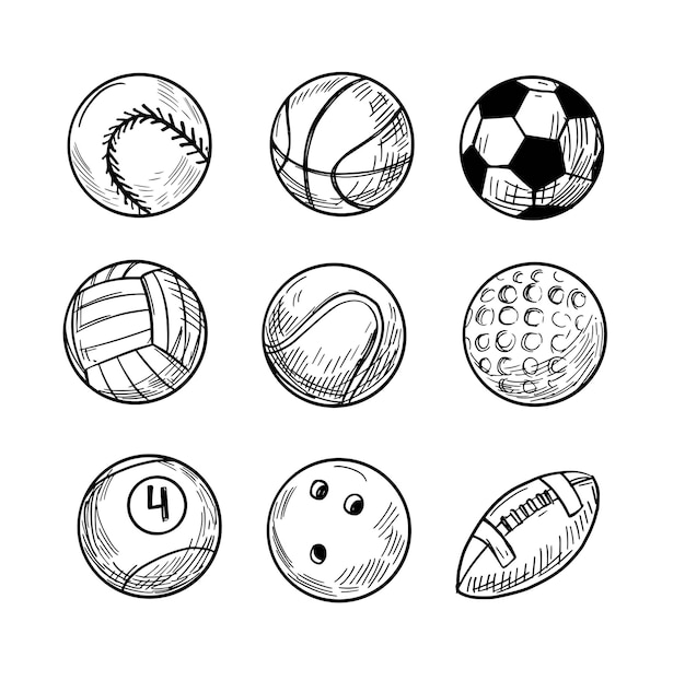 sports balls clipart black and white
