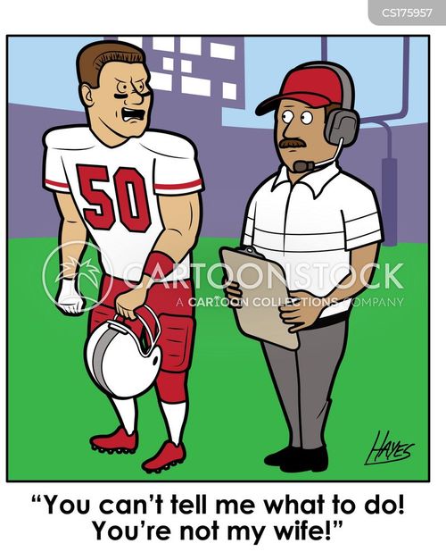 Football Coach vs Player Cartoon - Humorous Sports Illustration