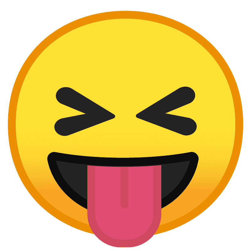 Yellow emoji with squinting eyes, wide open mouth, and tongue sticking out playfully.