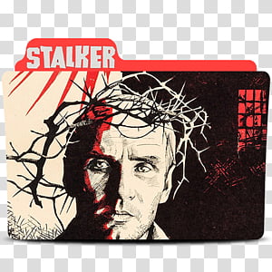 Stalker movie folder icon with stylized portrait of protagonist wearing a crown of thorns, red and black graphic design.