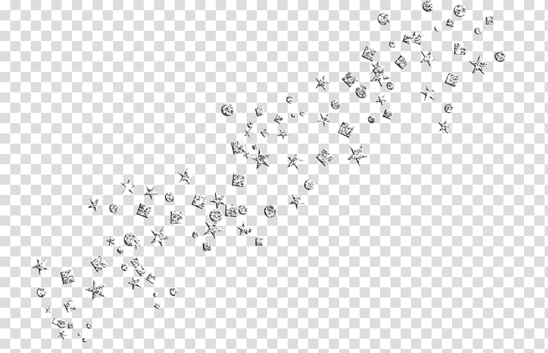 Sparkling silver stars, circles, and geometric shapes scattered diagonally on transparent background, evoking celebration or magic.