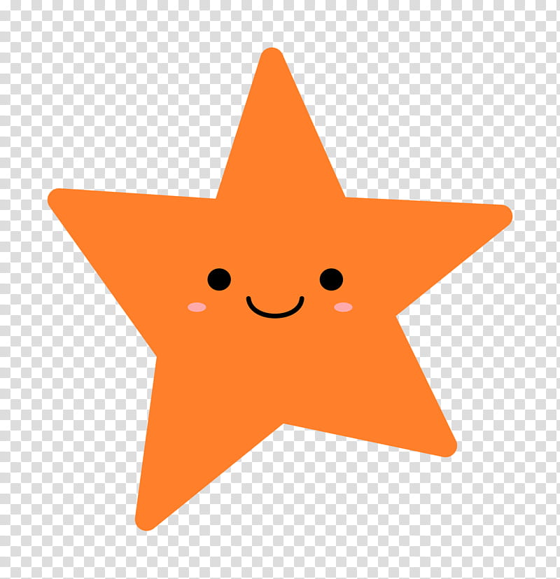 Cheerful orange star with smiling face, rosy cheeks, and black eyes on transparent background.