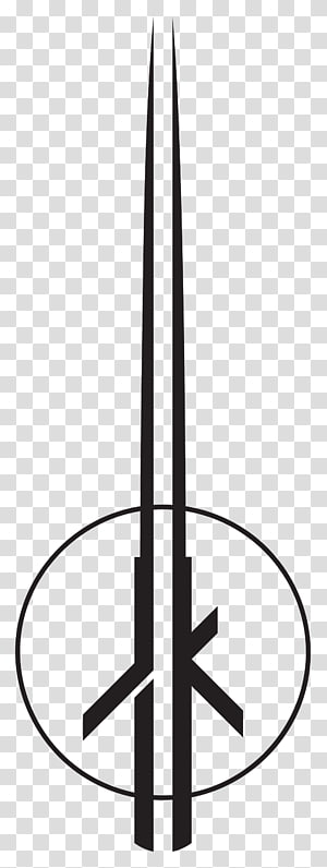 Stylized black-and-white logo featuring a vertical sword-like element intersecting a circle with abstract K-shaped motif.