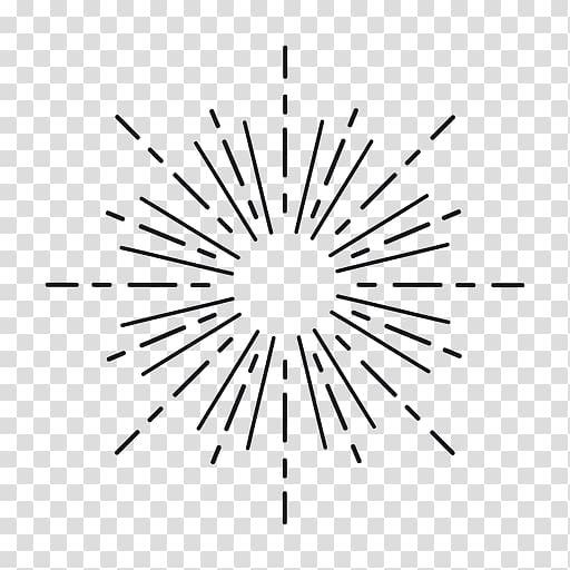 Black line art sunburst or starburst icon on transparent background, radiating dashed and solid lines from center.