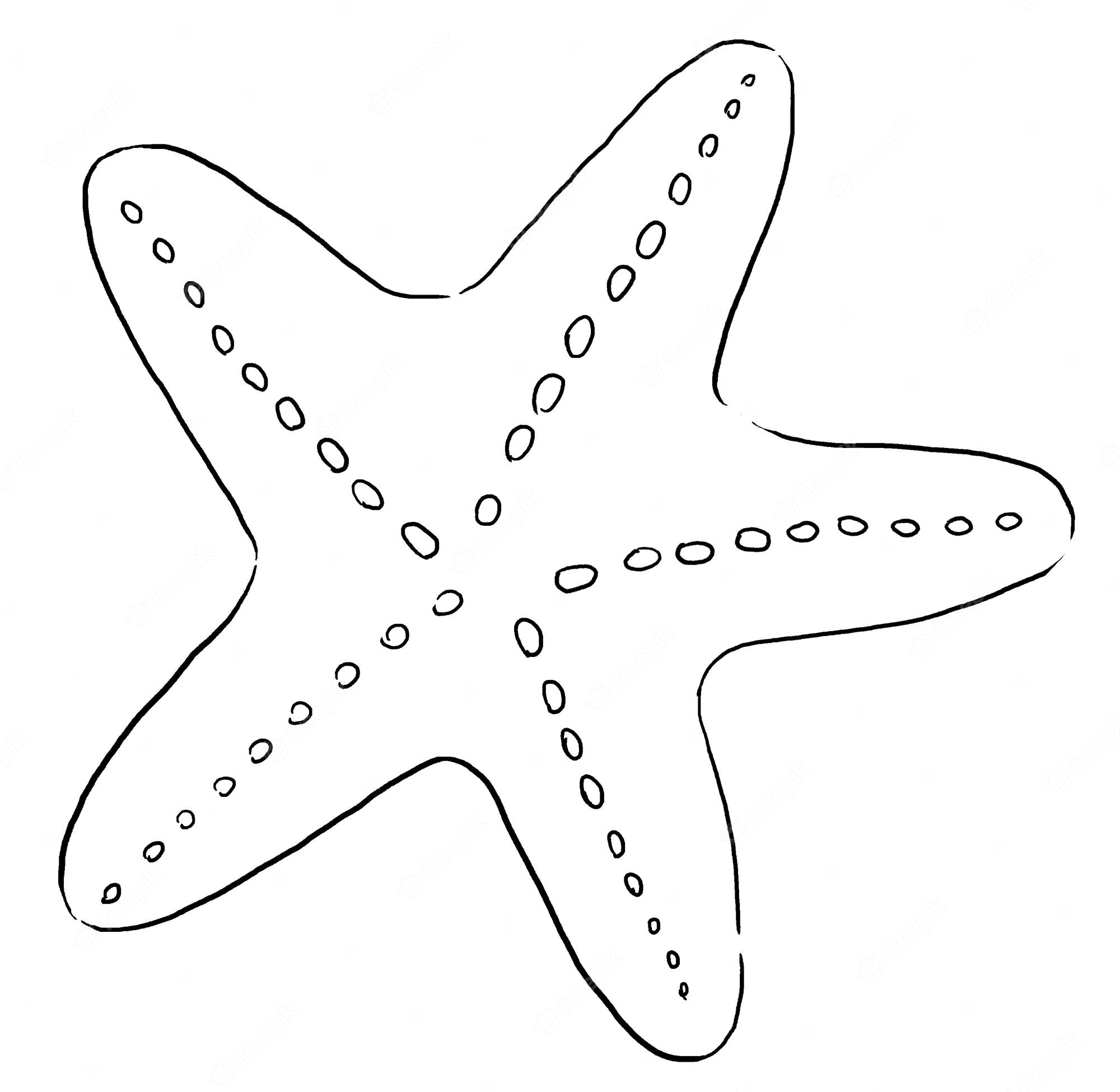 Simple black-and-white line drawing of a five-armed starfish with dotted texture along arms.