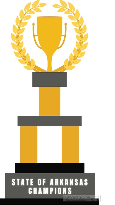 Golden trophy with laurel wreath and "State of Arkansas Champions" base.
