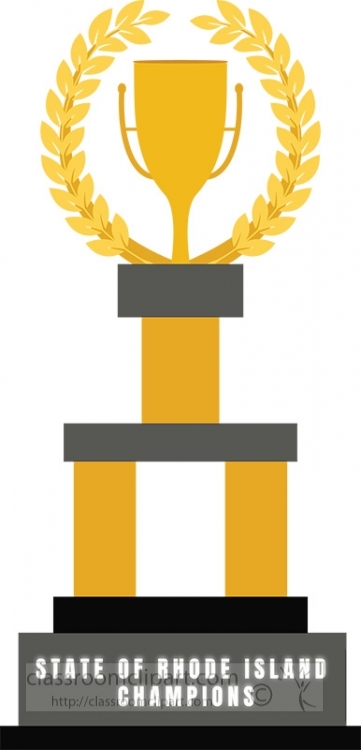 Golden trophy with laurel wreath, labeled "State of Rhode Island Champions" on base.