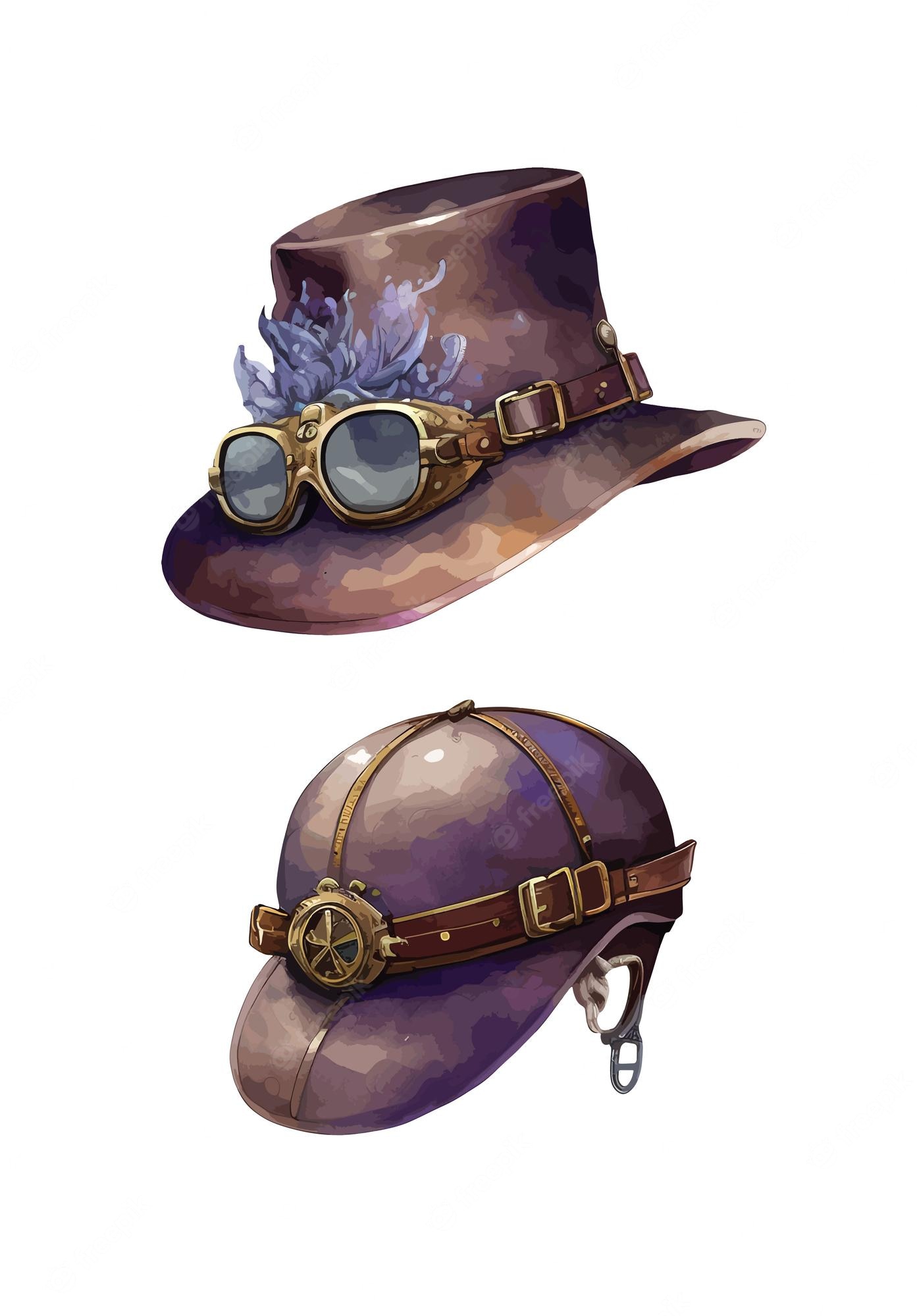 Steampunk Hat & Helmet Set - Vintage Goggles and Leather Accents