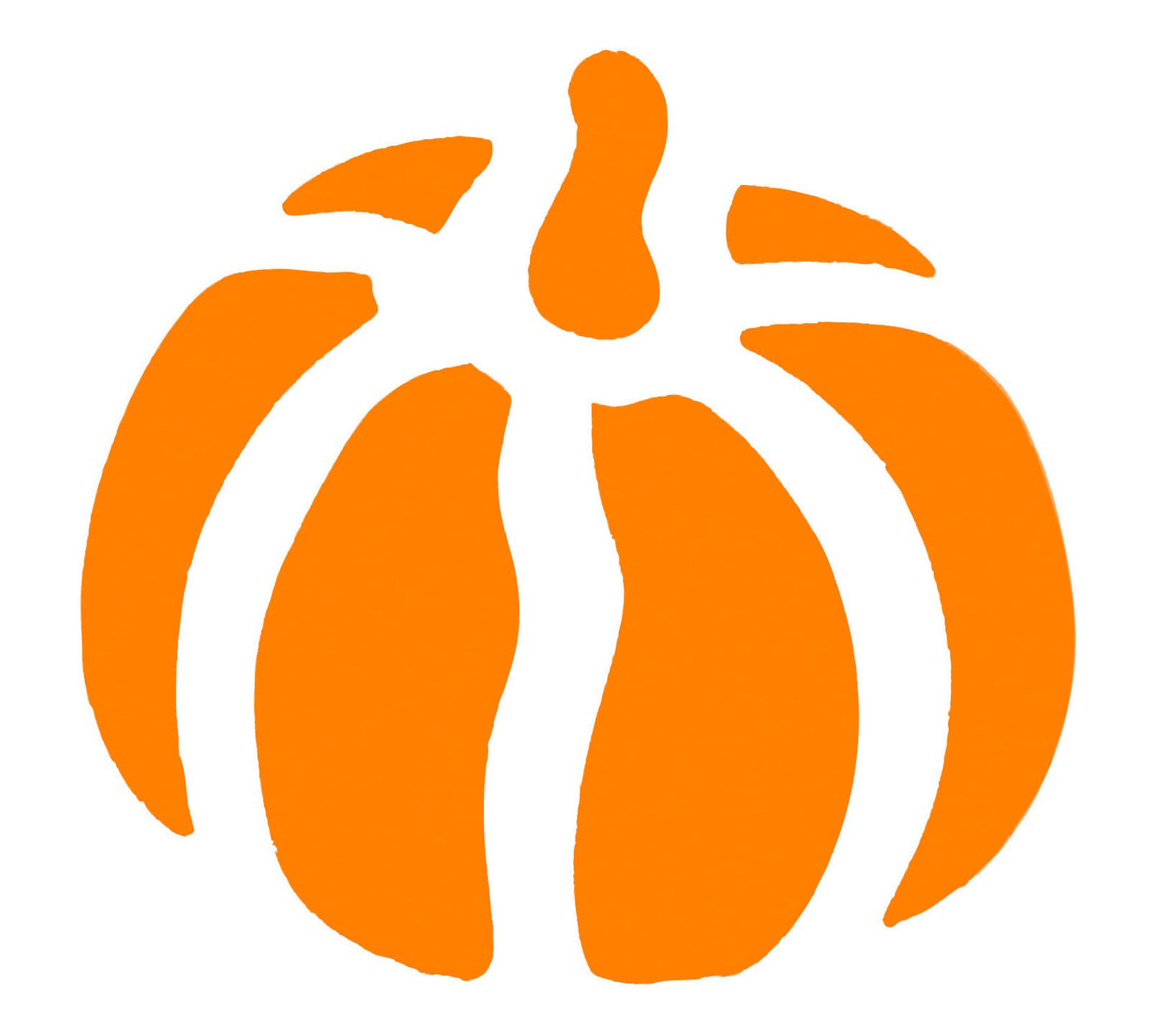 Simple orange pumpkin silhouette with stem and vertical ridges, ideal for Halloween or autumn themes.