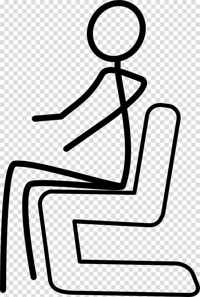 Stick figure seated in a chair, minimalist line drawing on transparent background.