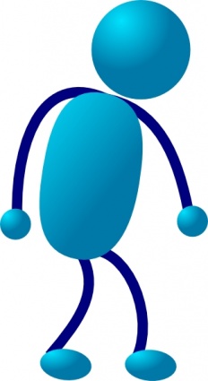 Blue stick figure with rounded head, torso, limbs, and joints, depicted in a walking pose against white background.