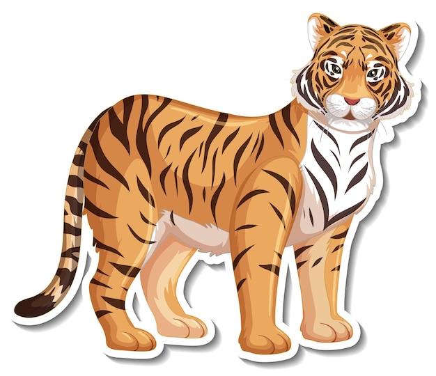 Stylized cartoon tiger standing alert with orange fur, black stripes, and white chest markings.