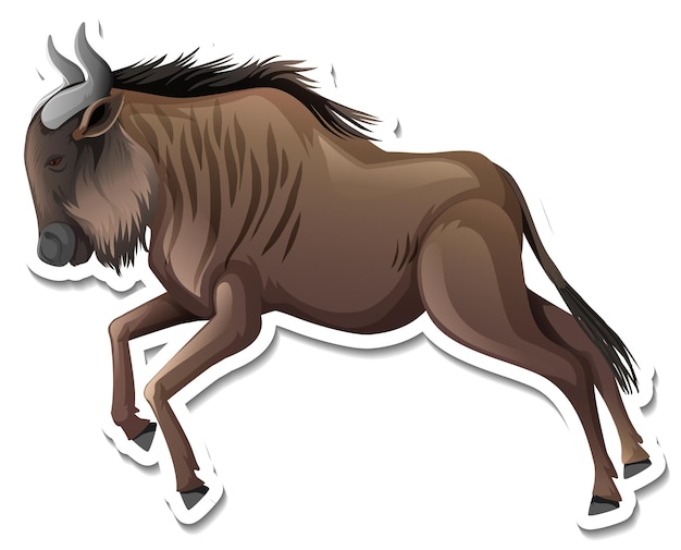 A dynamic illustration of a wildebeest in mid-gallop, with curved horns, shaggy mane, and rich brown coat.