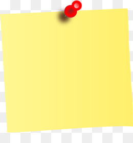 Yellow sticky note pinned with a red pushpin on transparent background.