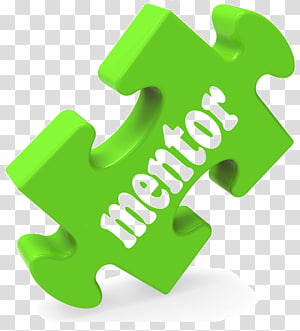 Green puzzle piece with the word "mentor" inscribed, symbolizing guidance and connection.
