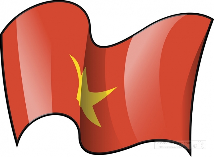 Red flag with a yellow five-pointed star, stylized as the national flag of Vietnam, waving dynamically.