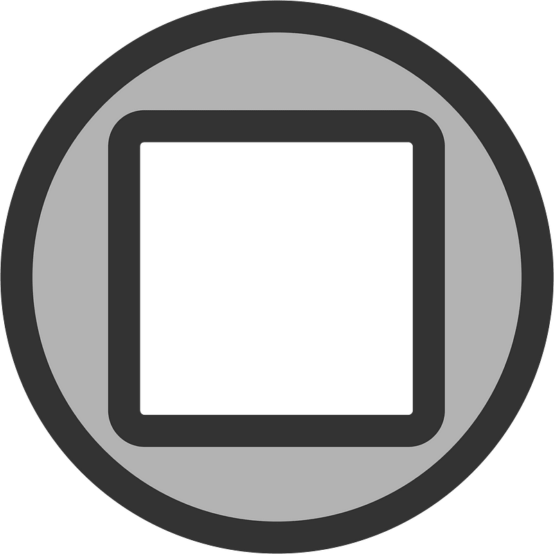 Green square inside a black rounded rectangle, centered in a gray circle with a black outer ring.