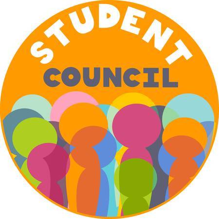 Colorful circular logo for "Student Council" featuring diverse stylized figures beneath bold text.