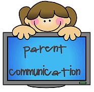 Cartoon girl holding a monitor displaying "Parent Communication" text.