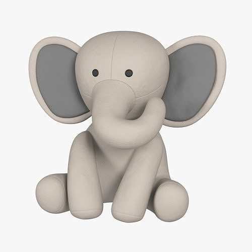 Cute beige plush elephant toy with gray inner ears, sitting upright with trunk curled near face.
