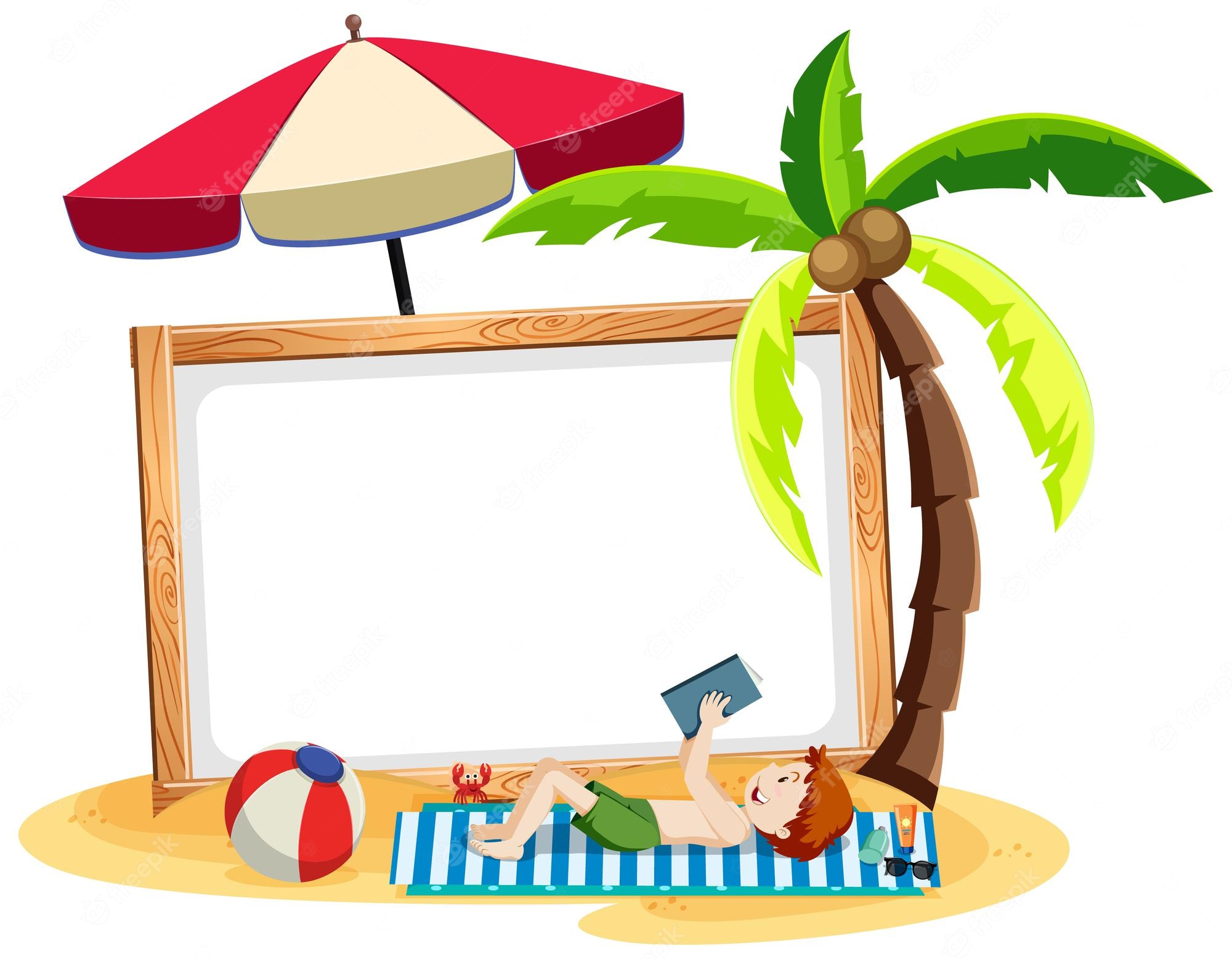 Beach Relaxation Scene with Child Reading - Free Vector Illustration