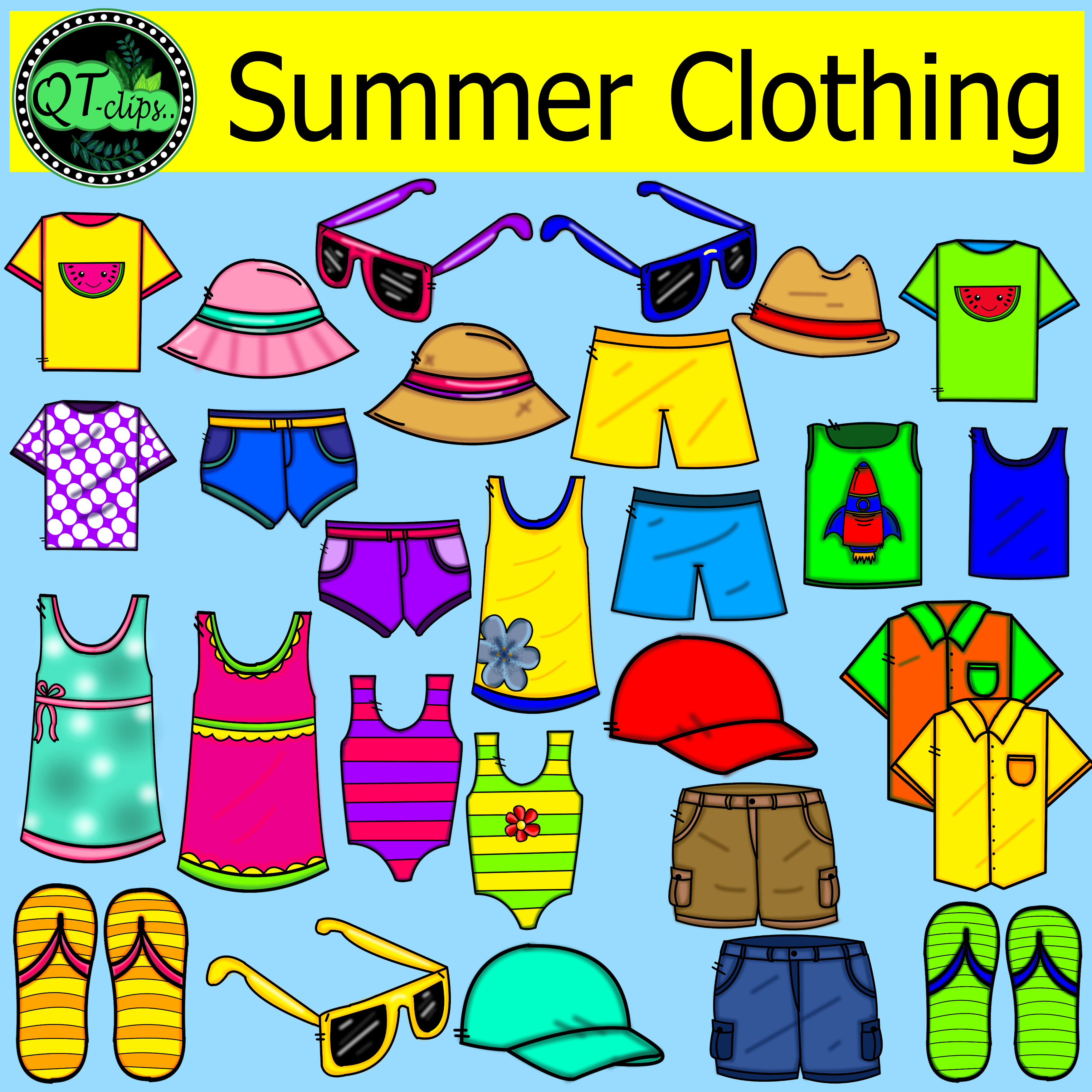 Summer Clothing Clipart Collection Bright Playful Outfits For Kids 
