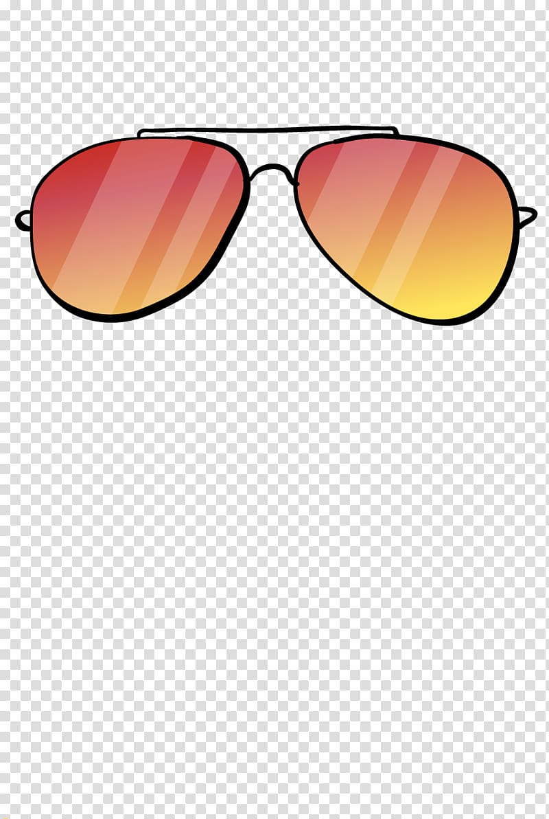 Stylish aviator sunglasses with gradient red-to-yellow lenses and black frame on transparent background.
