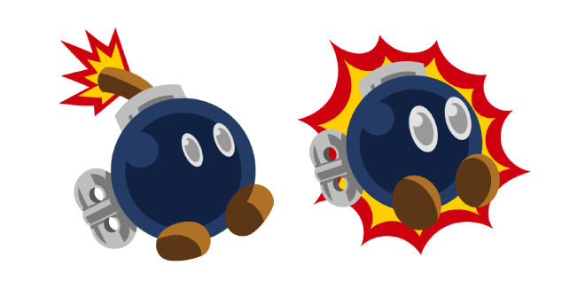 Two cartoon-style blue bomb characters-one lit with a fuse, the other exploding with a fiery burst.