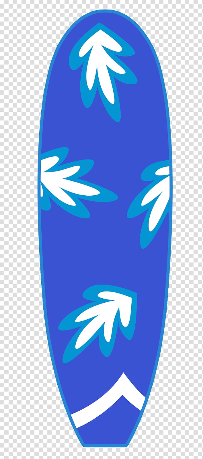 Blue surfboard with white and light blue leaf-pattern decals on a transparent background.