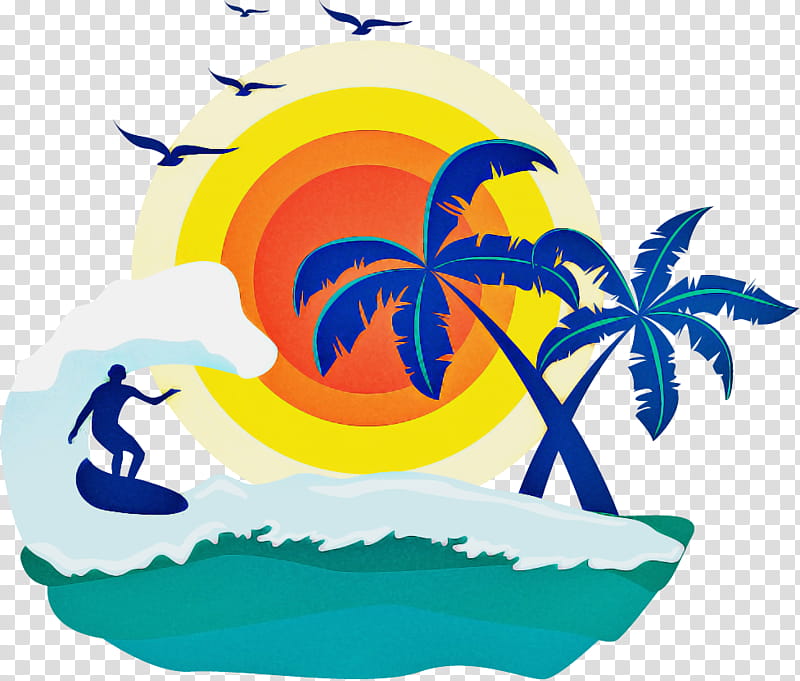 Tropical Surfing Sunset Illustration - Vibrant Beach Art