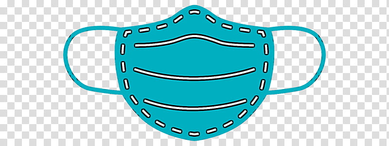 Teal surgical face mask illustration with white stitching and pleats on transparent background.