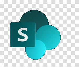 Microsoft SharePoint logo featuring a white 'S' on a teal square with overlapping circular shapes in gradient teal tones.