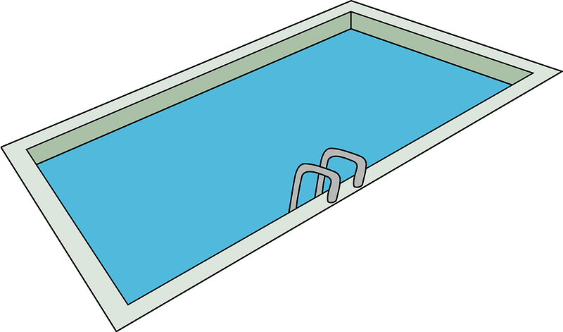 Illustration of a rectangular in-ground swimming pool with metal ladder and light-colored coping.