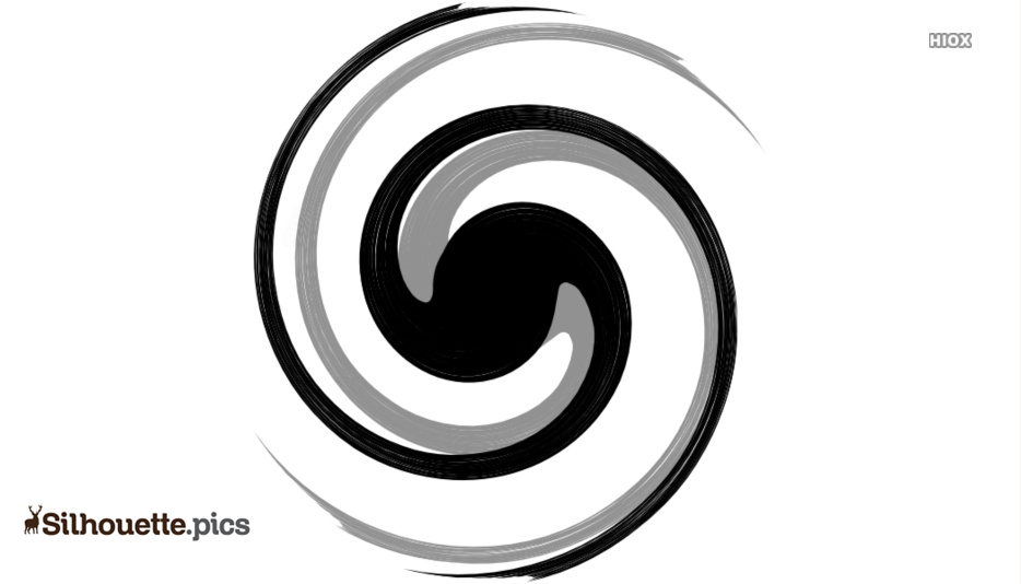 Abstract black and gray spiral brushstroke design on white background, evoking motion and balance.