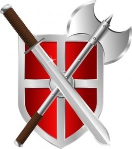 Medieval Shield and Weapons Emblem - Symbol of Chivalry and Battle