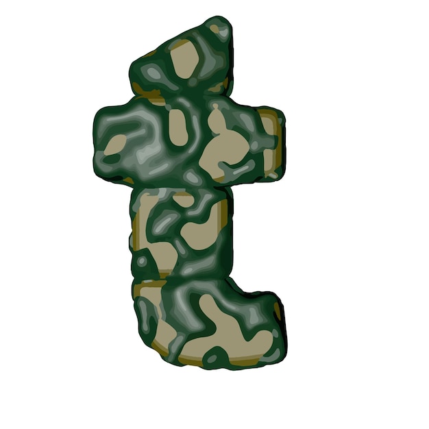 A stylized cross-shaped object rendered in green and tan camouflage pattern, with a glossy, sculpted texture.