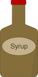 Brown bottle with red cap labeled "Syrup" on white background.