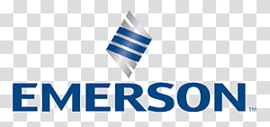 Emerson logo featuring a blue and white striped diamond above the word "EMERSON" in bold blue font.