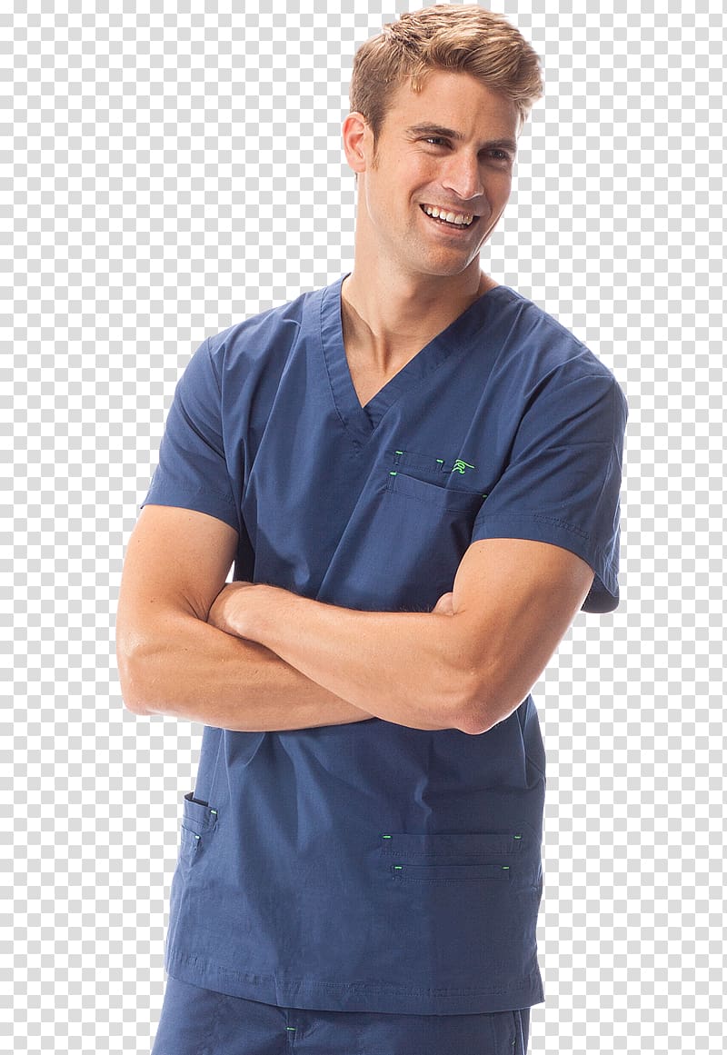 Confident Male Nurse in Blue Scrubs - Medical Staff Portrait
