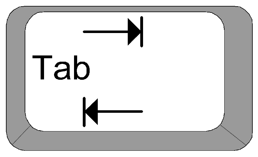 Illustration of a Tab key with left and right arrow symbols indicating indentation and reverse indentation.
