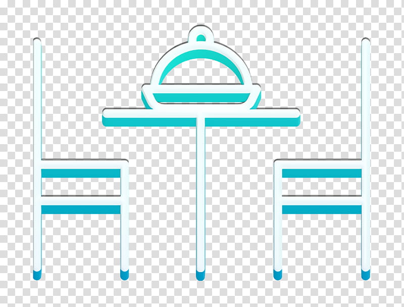 Minimalist dining setup with a table, two chairs, and a covered dish in teal and white.